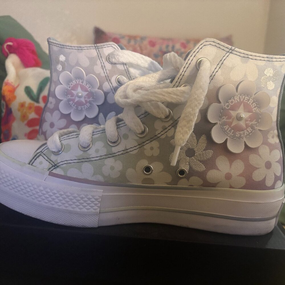 Converse All Star High Top Sneakers in White and Lavender Floral